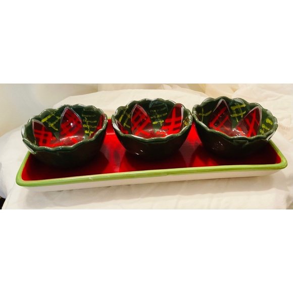 SCM Designs Poinsettia Small Dip Bowls with Matching Ceramic Tray - Picture 3 of 6